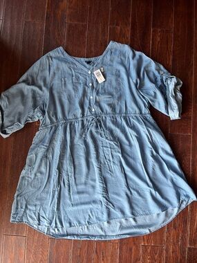 Torrid Chambray Blue Button-Front Drawstring Tunic